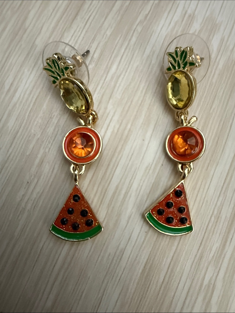 BaubleBar Gold-Tone Fruit Dangle Earrings with Orange & Green Accents